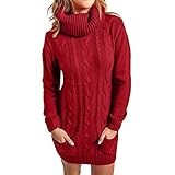 TDEOK Vestido de jersey para mujer, elegante, vestido de punto de invierno, cuello alto, jersey de manga larga, jersey de punto grueso, vestido de invierno cálido, cuello alto, vestido de otoño, rojo