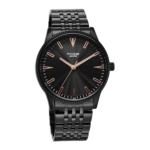 Image of Sonata Poze 8 Quartz Analog with Black Dial IP Black Stainless Steel Strap Watch for Men - SP70109NM01W