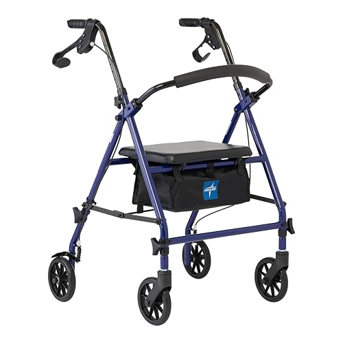 Medline Rollator Walker with Seat, Steel Rolling Walker with 6-inch Wheels Supports up to 350 lbs,...