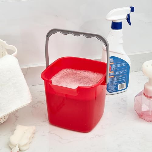 Image of Irenare 8 Pcs Sanitizing Bucket 3 Quart Cleaning Pail Small Detergent Square, Spout and Handle Plastic Utility Sanitizer Buckets for Restaurant Kitchen Home Offices (Red)