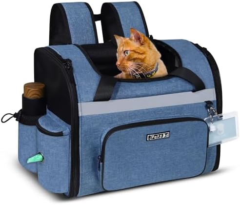 Pet Backpack Carrier 17x13x9.5 Southwest Airline Approved for 1-12 LBS Small Cats and Dogs(Blue)