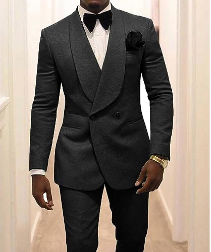 Men's Two Piece Shawl Lapel Suit Jacquard Tuxedo for Wedding Daily Business Blazer Pant Set Navy Blue 6XL4