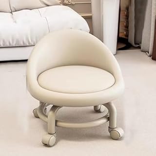 Rolling Footstool with Backrest and Universal Castors for Easy Mobility (Light Grey)