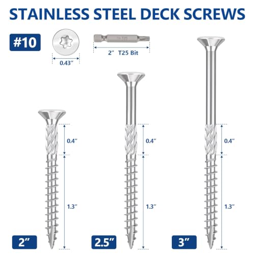 #10x3inch Tornillos para Deck de Acero Inoxidable 50 PCS con Broca Estrella T25 miniatura 3