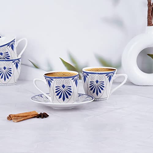 Image of Dandy Lines Cup and Saucer Set, Alpine in Platinum Rajasthan Design, Luxury Tea Cups with Saucers, Ceramic, Pack of 12, Microwave & Dishwasher Safe, Great for Hosting & Gifting