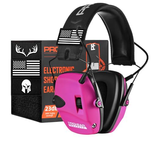 PROHEAR Electronic Ear Protection for Shooting with 4X Sound Amplification, Gun Range Hearing Protection Muffs, NRR 23dB Noise Reduction Headphones for Hunting, Pink