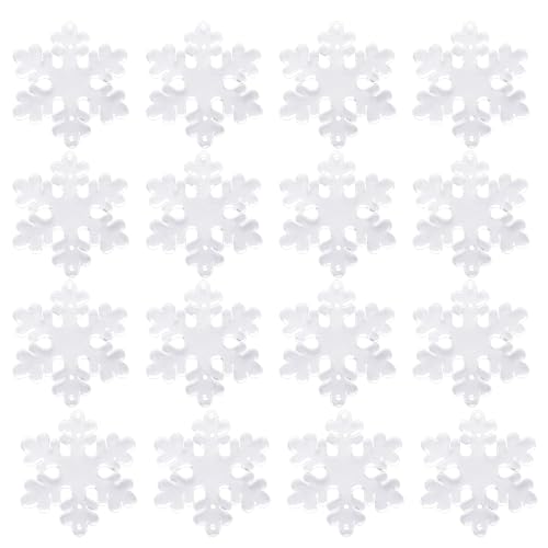 PPhtony 30PCS Acrylic Snowflake Decorations Clear Christmas Ornaments Hanging Gift Tags for DIY Crafts Projects Xmas Tree Home Office Table Decor Winter Holiday Birthday Party Gifts Supplies 50mm