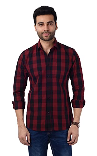 Image of FIFTH ANFOLD Mens Checkered Full Sleev Pure Cotton Spread Collar Shirt