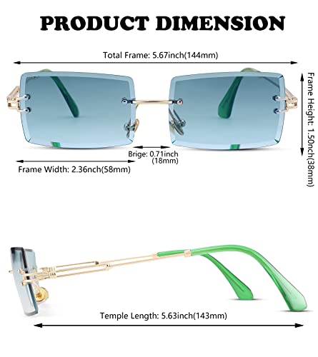 NULOOQ Rimless Rectangle Sunglasses for Women – Men Small Square Frameless Shade Tinted Thicken Gradient Lenses2