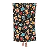 VODRM Movie Night Beach Towel, 32x52in Microfiber Quick Dry Colorful Popcorn Film Reel Ticket Black Bath Towels, Soft Lightweight Oversized Sand Free, for Travel Pool Swimming Gym Decor, Gifts