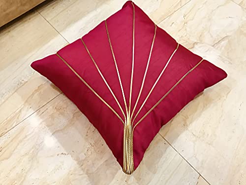 Image of Patchwork Golden Striped Designer Cushion Cover 16x16 inches (Set of 5) (Pink)