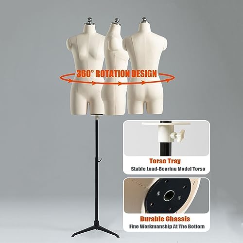 Miniatura 3 de Maniquí de forma de vestido femenino ajustable con soporte de trípode de metal, torso de algodón antiestático para costura y exhibición de ropa