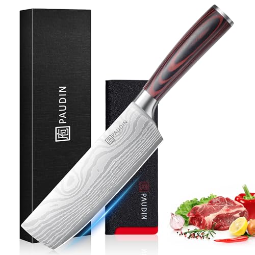 PAUDIN Nakiri Knife - 7' Razor Sharp Meat Cleaver...