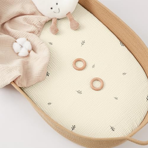Susurration Lot de 2 Draps Housses Cododo pour Lit Bébé,100% Coton Mousseline Draps Housses Poussette Lit de Voyage et Couffin 50x90cm (Beige Leaf) – vue 5