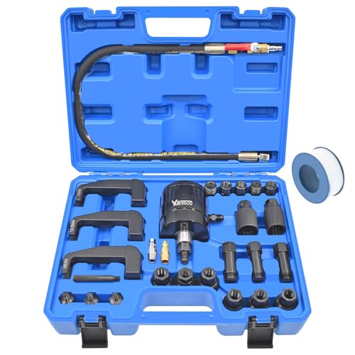 28Pcs Pneumatic Injector Puller Set for Diesel Engine Air Vibration Injector Removal Tool with Extension Hose Extractor Hammer 19 Adapters Compatible with Bosch Delphi Denso Siemens Diesel Engine