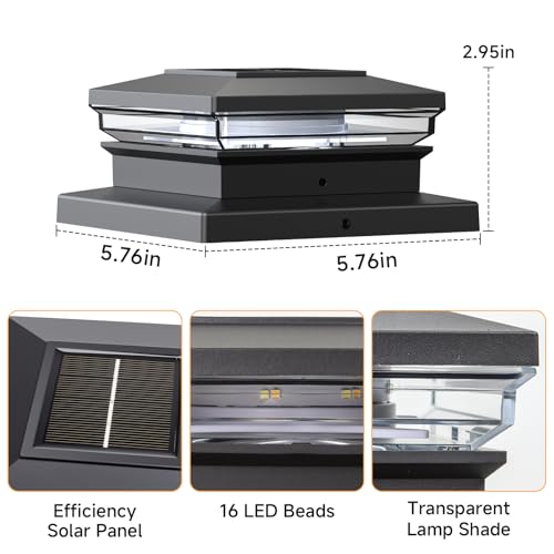 Solar Post Cap Lights 12 Pack, Fence Post Solar Lights, Warm White/Cool White Lighting, Black Waterproof Outdoor Post Lights for Garden Patio Porch, 4x4, 5x5 or 6x6 Vinyl/Wooden Posts - Image 4