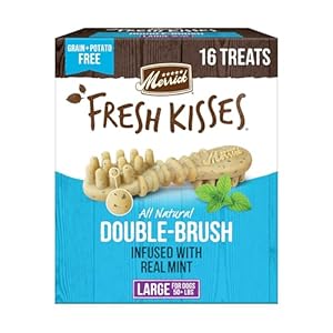 Merrick Fresh Kisses Natural Dental Chews, Toothbrush Shape Treat Infused With Real Mint, For Large Dogs – 16 ct. Box