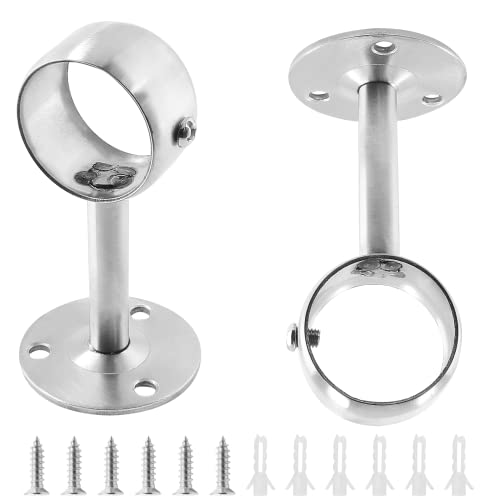 Biaungdo 2 Pcs 1-1/4 Inch Curtain Rod Ceiling-Mount Bracket,Stainless Steel Flange Rod Holder Shower Curtain Closet Rod Holder Ceiling Curtain Rod Brackets With Anchor Screw Kit,Silver,Locking Design #TOP6