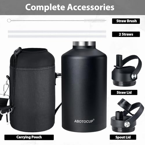 Image of 64 oz Water Bottle,Half Gallon Stainless Steel Water Bottles Insulated,Double Wall & Leak Proof, Travel,Football,Gym,Camping Essentials,Keep Cold All Day,Black