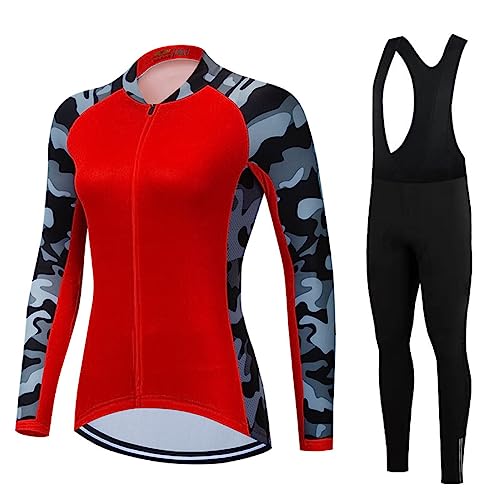 Conjunto de roupas de ciclismo feminino de manga comprida com camisas acolchoadas de secagem rápida