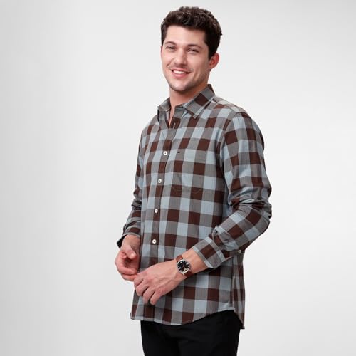 Image of BASICS 100% Cotton Checked Shirt for Men | Slim Fit | Everyday Smart Casual Wear | Full Sleeve