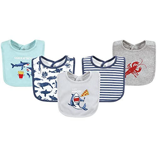 Image of Hudson Baby Unisex Baby Cotton Bibs, Shark, One Size