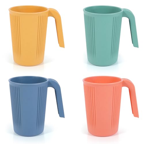 milaosk 4Pcs Unbreakable Plastic Cups Reusable Coffee Mugs with Handle Plastic Tumblers for Adults Kids,Hot or Cold Drinking Milk Tea Water- Dishwasher and Microwave Safe - 350ml