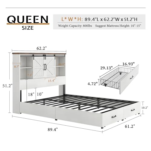 image for VanAcc Farmhouse Queen Bed Frame, Wooden Platform Storage Bed with 51.