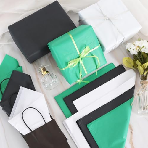 Image of BEISHIDA 90 Sheets Green Black White Tissue Paper Bulk, Halloween Wrapping Tissue Paper for Gift Bags, 14 x 20 Inch Gift Wrap for Halloween Graduation Birthday DIY Crafts Holiday Flowers