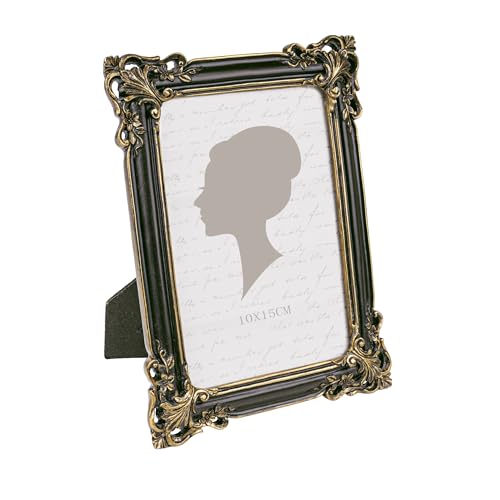 Vintage Picture Frame 4x6 Inch, Luxury Antique Photo Frames with Glass Front, Tabletop Wall Hanging, Black Gold