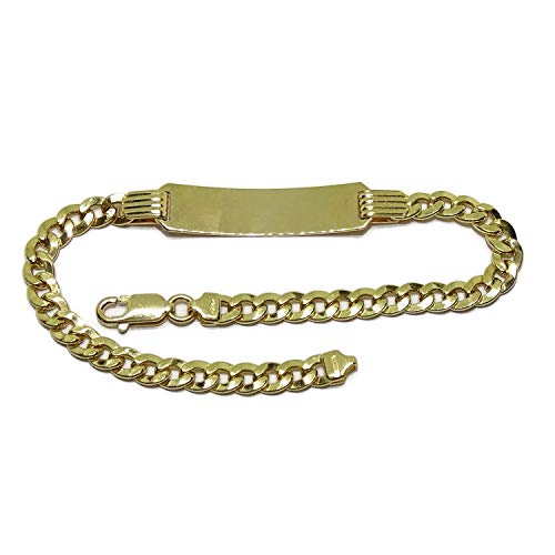 18K Gold Id Chain Bracelet Teens Men | Engravable Plate Linked Bangle 20Cm | 7.40G Yellow Gold | Bling Trendy Fine Jewelry | Personalized Gift Anniversary Father's Day | #TOP3