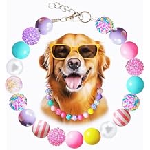 Bubblegum Dog Collar Necklace - Chunky 20mm Candy Beads with Stainless Steel Chain | Adjustable Rhinestone Pet Pearl Collar for Medium/Large Dogs | Daily Wear & Party Jewelry