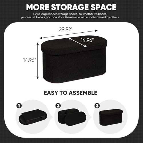 Image of B FSOBEIIALEO Ottoman with Storage for Living Room, Sherpa Folding Storage Ottoman Foot Rest, 30 Inches Collapsible Bedroom Bench Black