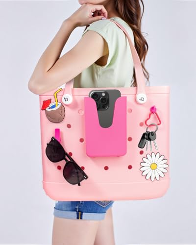 Image of Silicone Phone Holder for Bogg Bag, Phone Case Holder Charms Compatible with Bogg Bags,Cell Phones Holder for Bogg Bag,Charms Key Holder Insert Carabiner Keychain for Bogg Bags Accessories(Pink)