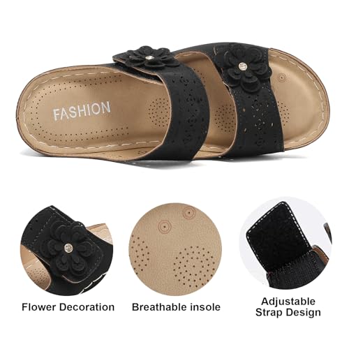 Women Dressy Wedge Sandals, Comfortable Walking, Soft Leather Sandals, Platform Memory Foam, Rubble Sole, Adjustable Strap, Casual Slip on Summer Shoes,Size 4.5-8.52