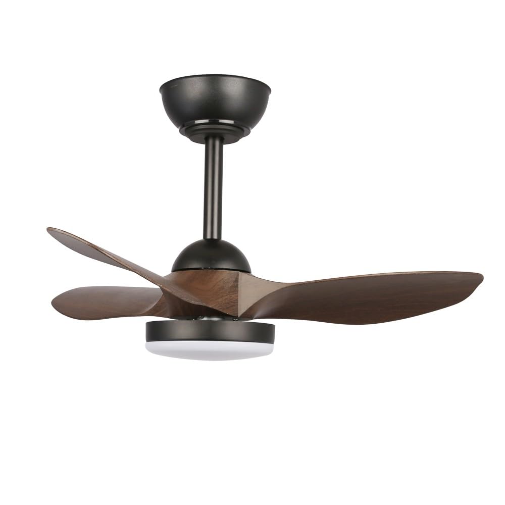 wonderlamp - Ventilador de techo pequeño ø80cm LED Cavil Mini S Negro+Madera, Intensidad de luz regulable con mando, Ventilador con motor DC silencioso