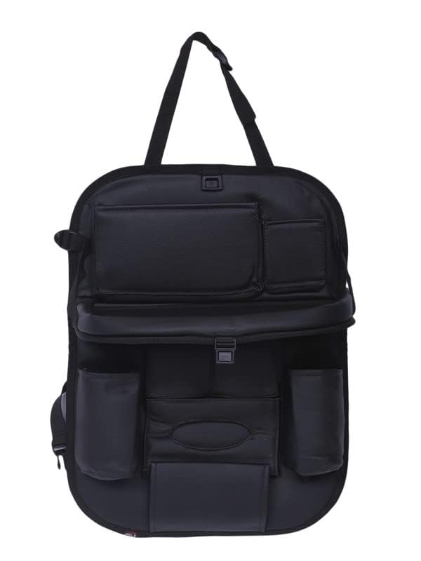 Car Backseat Organizer with Multi-Pockets β Leather Car Seat Back Protector with Foldable Table Tray β Travel Storage Bag for Kids & Adults β Universal Fit (Black)