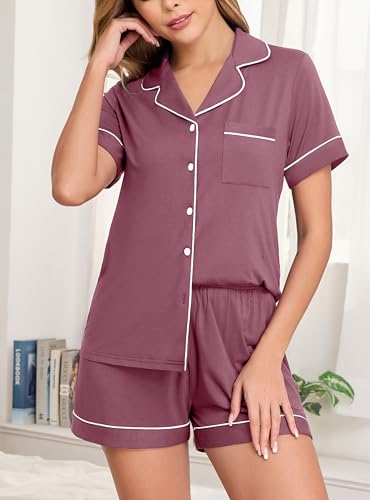 Image of Veseacky Womens Pajamas Set Short Sleeve Sleepwear Button Down Pjs Comfy 2 Pieces Soft Lounge Set S-XXL