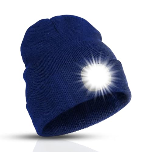 TYGA LED Beanie Hat with Light - Rechargeable Torch Beanie Hat, Gifts for Women & Men, Waterproof & Warm Winter Hat with Built-in LED Torch for Running, Walking, Camping & Outdoor Use - Navy Blue