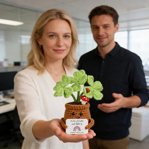 WenmthG Pocket Hug Positive Vierblättriges Kleeblatt Dankeschön Geschenke Geschenk für Kollegen Kollegin Chef, Gestrickte Kleeblatt Anti Stress Abschied Büro Geschenke für Kollegen