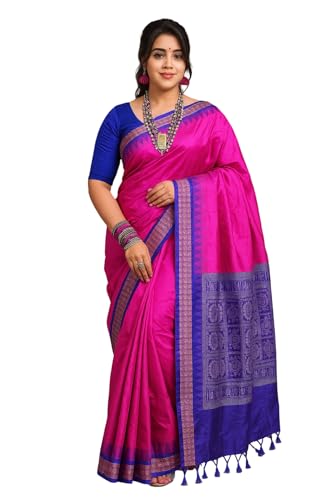 Sambalpuri Papasilk Plain Temple border woven design Bomkai Saree...