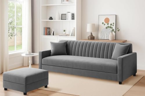 Image of Rosebell Sofa Set with Ottoman Combo 3 Seater Sofa Set with Matching Footrest for Living Room,Office, & Bedroom - Grey