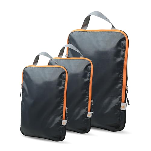 EcoNour Compression Packing Cubes for Travel (Pack of 3) | Expandable Travel Packing Organizer | Packing Cubes for Travel & Home Storage | Travel Luggage Organiser Set for Suitcase & Backpacks | Black