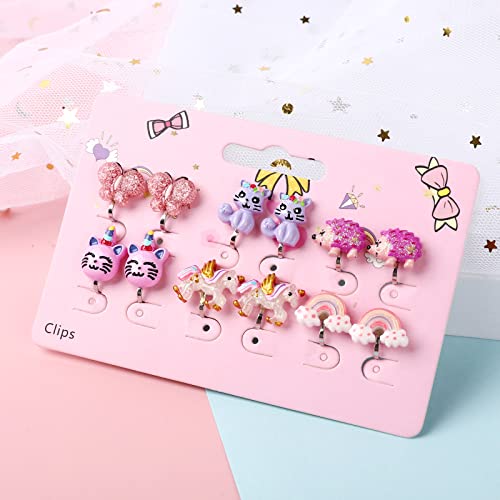 6Pairs Unicorn Cat Clip On Earrings For Little Girls, Girls Butterfly Clip On Earrings Rainbow Earrings Toddler Girls Dress Up Jewelry #TOP5