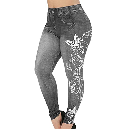 Women's Stylish Floral Print Skinny Jegging Mid Rise Butterfly Yoga Denim Pants Embroidered Curvy Ankle Jeans