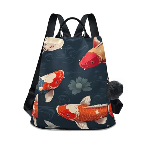 Sac à dos tendance femme bleu imprimé poissons koï mode originale