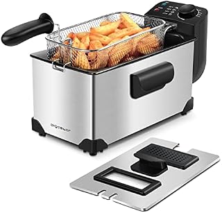 Aigostar Deep Fryer 2200W, 3L, 304 Stainless Steel, with Viewing Window, Temperature Control, Removable Oil Basket, Silver - Ushas 30JPN