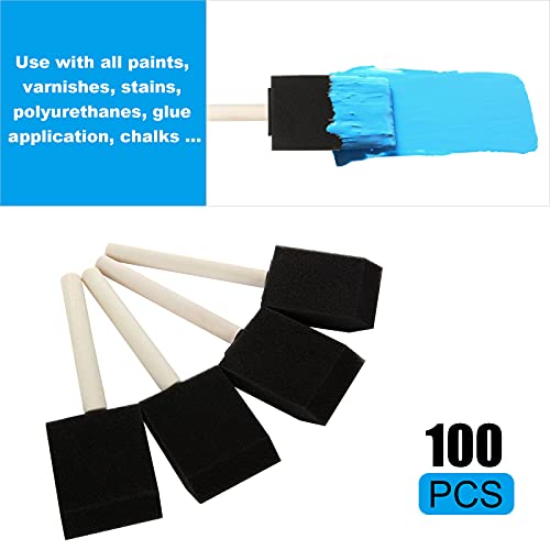 100 Pack 2 Inch Foam Brush Sponge Wood Handle Paint Brush Foam Sponge Brush For Acrylics, Stains, Varnishes, Crafts #TOP2