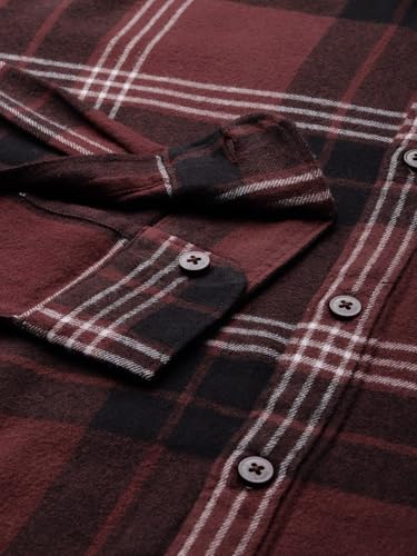 Image of THE BEAR HOUSE Men's Cotton Slim Brown Checks Casual Shirt | L |TBH-Walnut-BR-L |