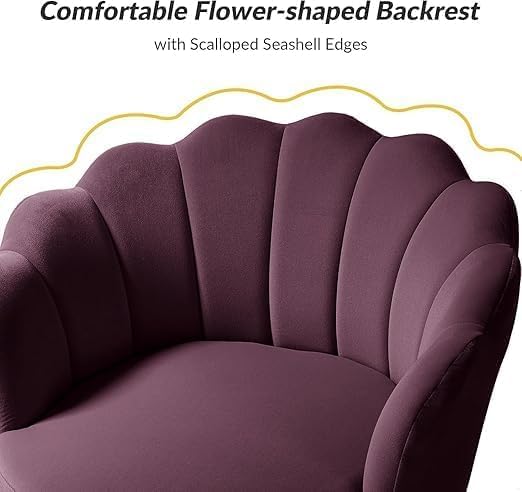 Image of Wooden Velvet Shell Accent Chair, Upholstery, Gold Metal Legs, Channel Tufted Design, Barrel Chair for Living Room, Drawing Room, Bedroom, & Office (Purple)